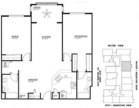 Floor plan for 2 beds, 2 baths, 1260 sqft